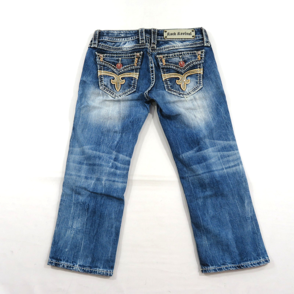 Rock Revival Angie Capri Jean Blue Fleur Di Lis 27 Measured 30x21